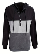 Hoodie Womens Colour Block Button Neck Pullover Soft Fleece Warm