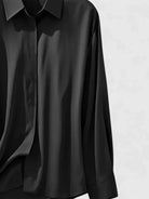 Fall Hidden Placket Curved Hem Long Sleeve Shirt for Women