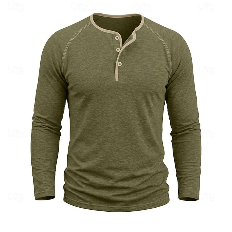 Henley Shirt Mens Classic Button Long Sleeve Cotton Everyday Fit