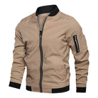 Bomber Jacket Mens Zip Front Ribbed Collar Sleeve Zip Pocket