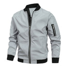 Bomber Jacket Mens Zip Front Ribbed Collar Sleeve Zip Pocket