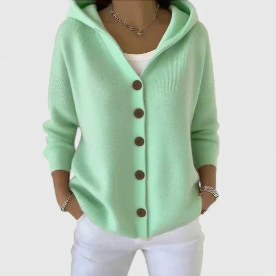 Cardigan Sweater Womens Hooded Relaxed Button Front Longline Knit
