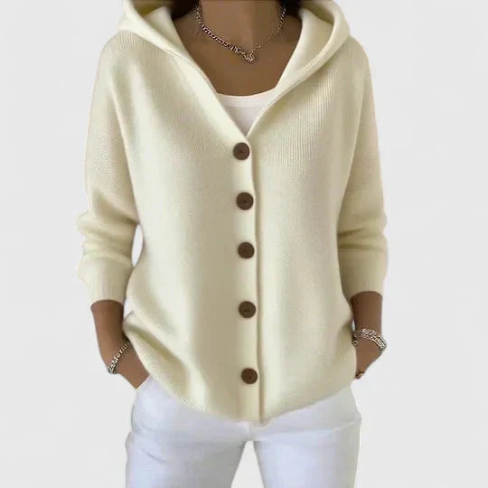Cardigan Sweater Womens Hooded Relaxed Button Front Longline Knit