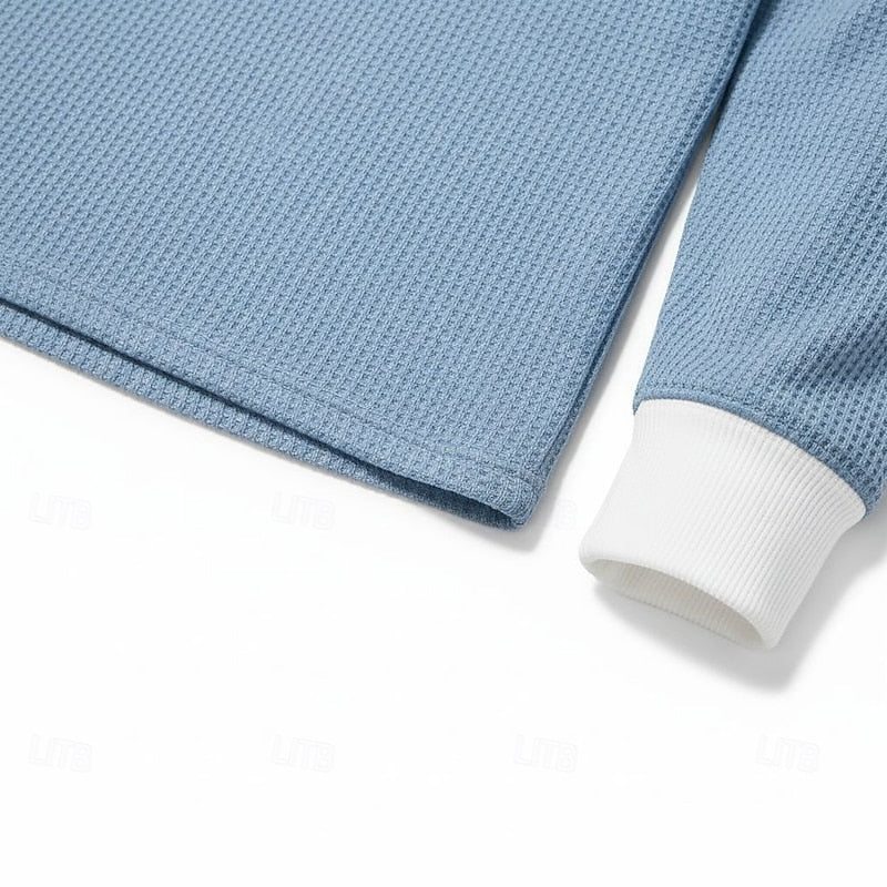 Henley Shirt Mens Colour Block Long Sleeve Button Placket Contrast
