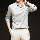 Fall Slim Fit Lightweight Button Up Dress Shirt for Men in Pale Gray