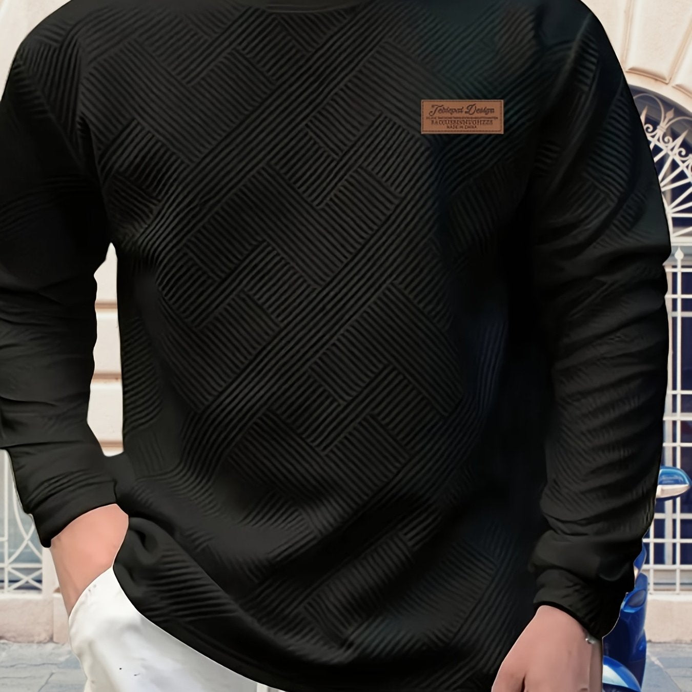 Sweatshirt Mens Crew Neck Textured Pullover Ribbed Trim Everyday