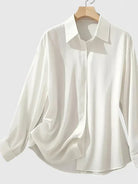 Fall Hidden Placket Curved Hem Long Sleeve Shirt for Women