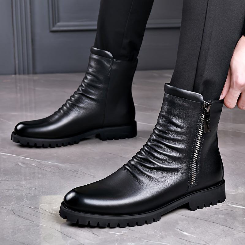 Mid Calf Boots Mens Side Zip Leather Look Polished Dress Boot