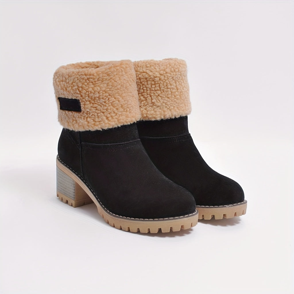 Ankle Boots Womens Cuffed Faux Fur Lined Winter Warm Flat Heel