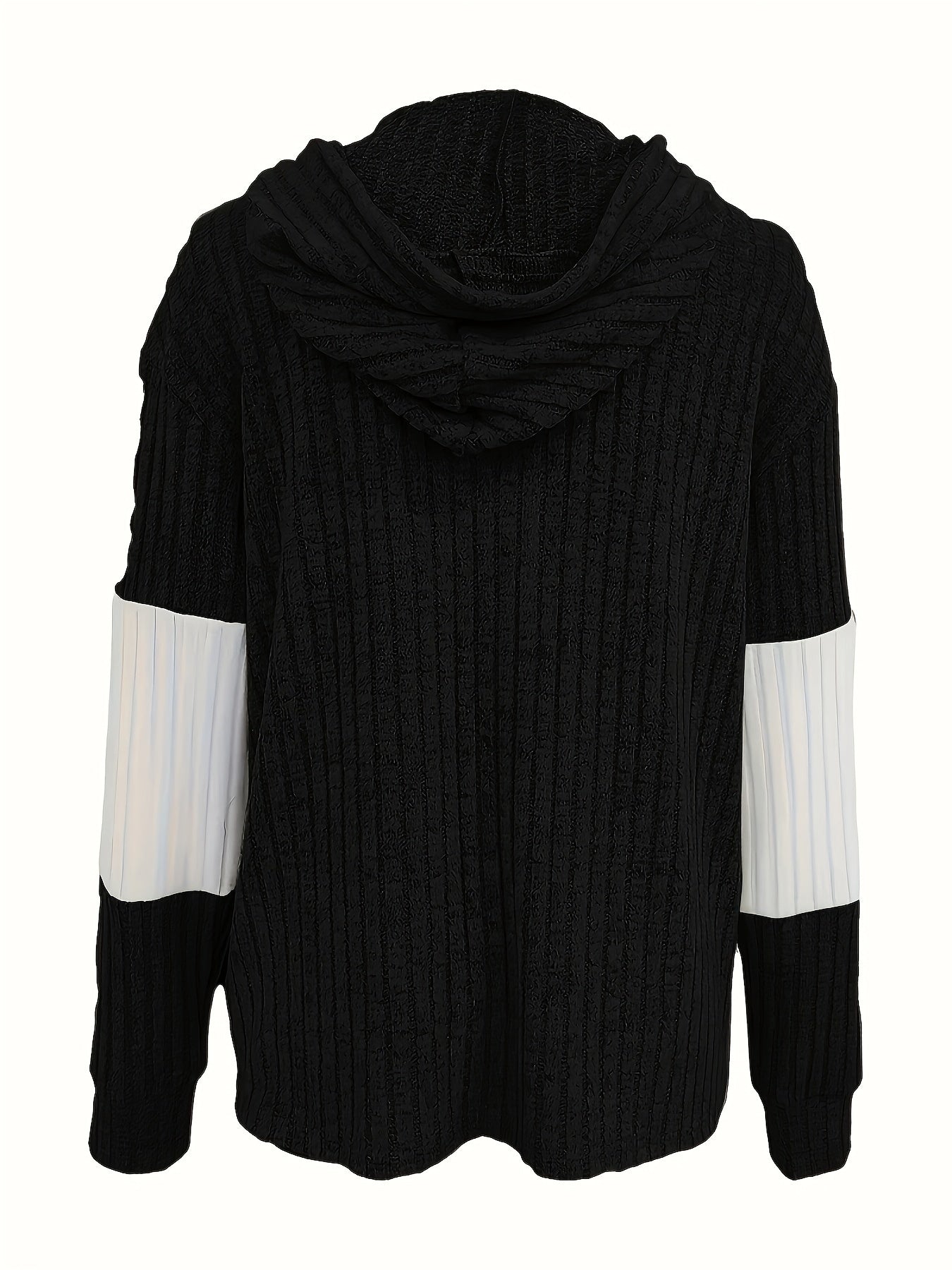 Zip Hoodie Womens Colour Block Ribbed Texture Full Zip Soft Warm