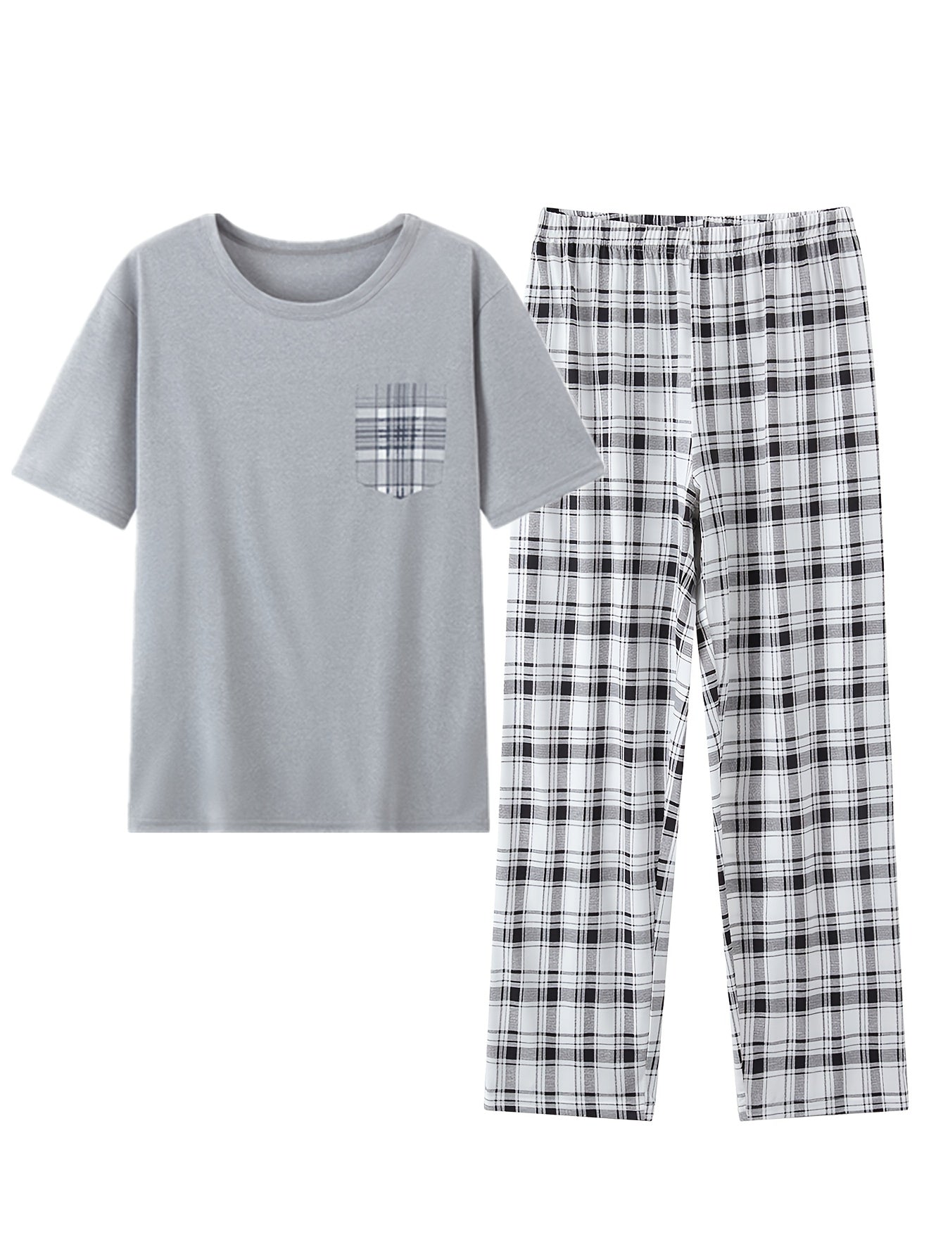 Lounge Set Womens Two Piece Checkered Short Sleeve Top Pyjama Pant