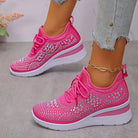 Fall Rhinestone Wedge Orthopedic Style Sneakers for Women in Hot Pink