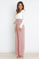 High waist paperbag pant with bow detail, view 9
