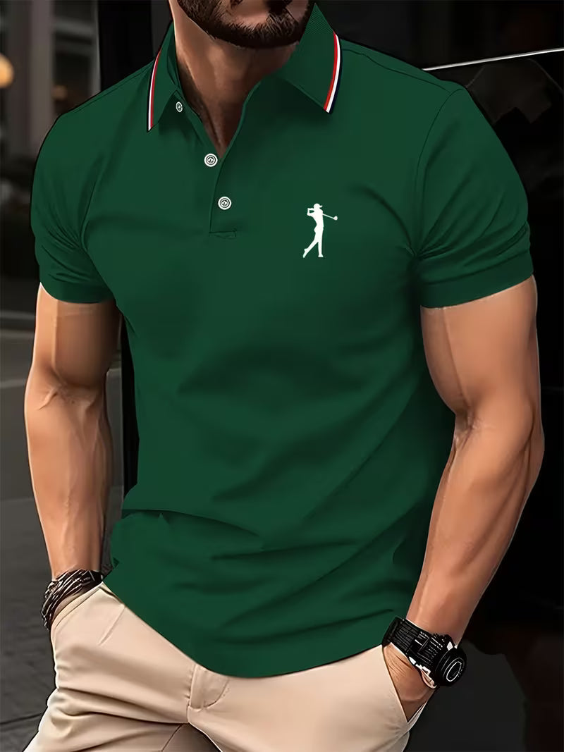 Printed short sleeve golf shirt in green