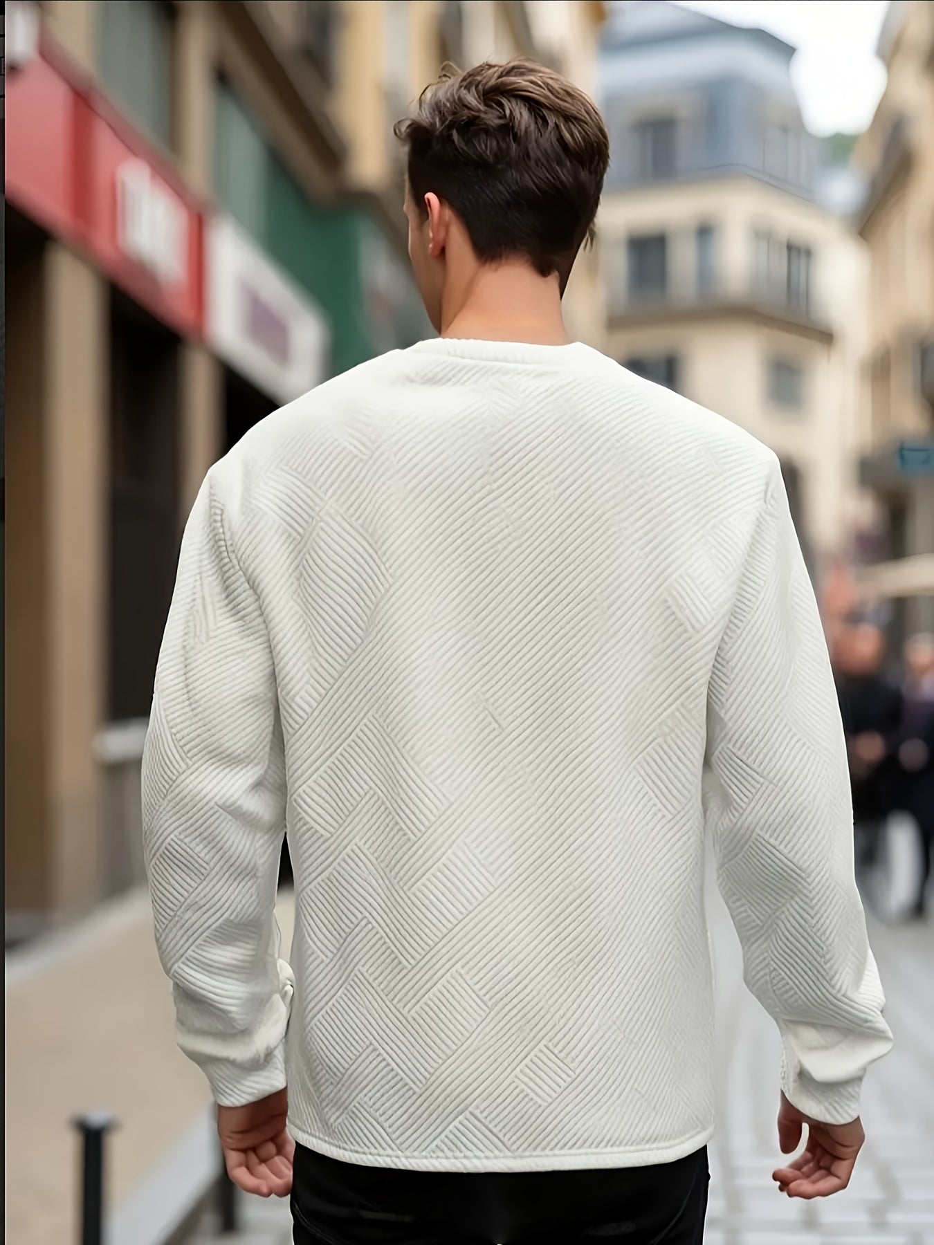 Sweatshirt Mens Crew Neck Textured Pullover Ribbed Trim Everyday