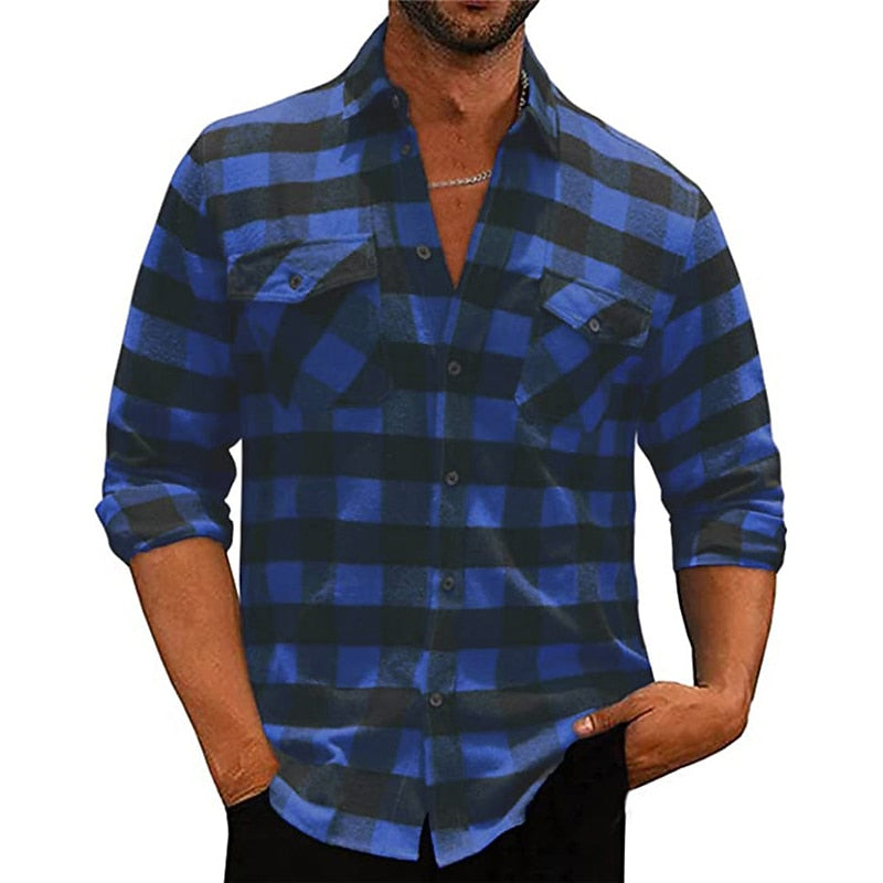 Check Shirt Mens Long Sleeve Button Down Cotton Classic Casual