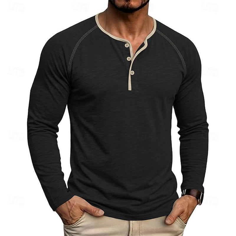 Henley Shirt Mens Classic Button Long Sleeve Cotton Everyday Fit