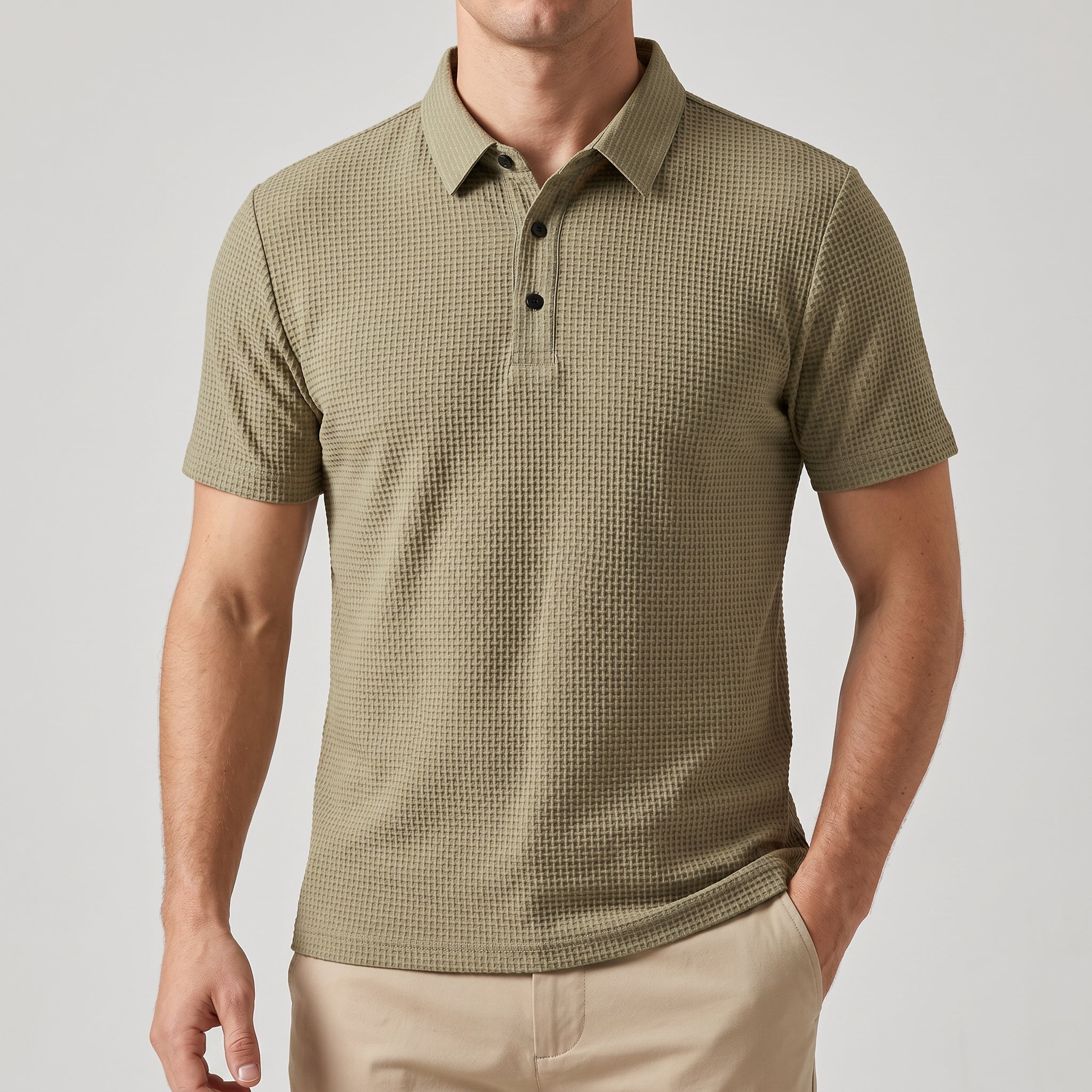 Featherlight waffle knit polo shirt, view 7