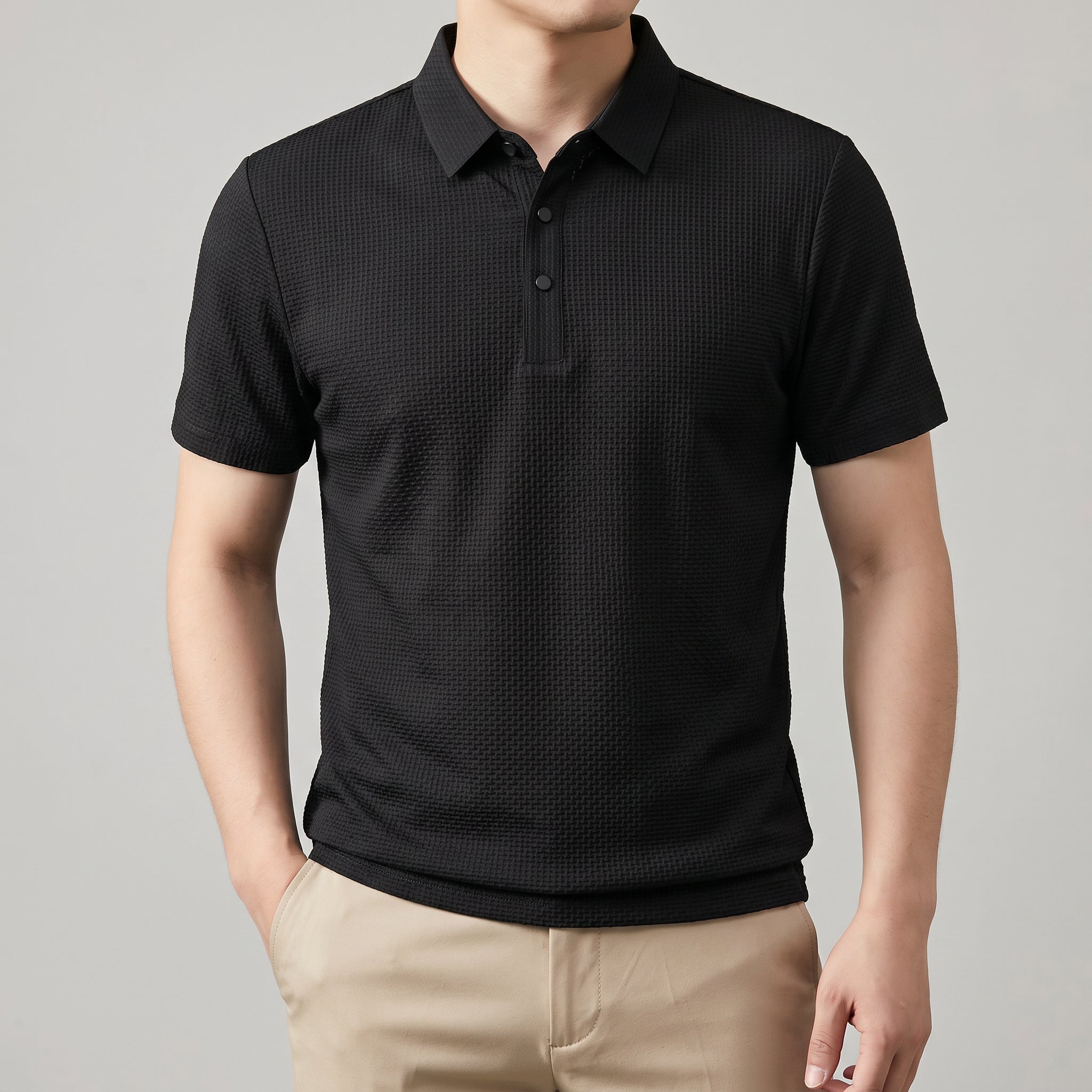 Featherlight waffle knit polo shirt, view 8