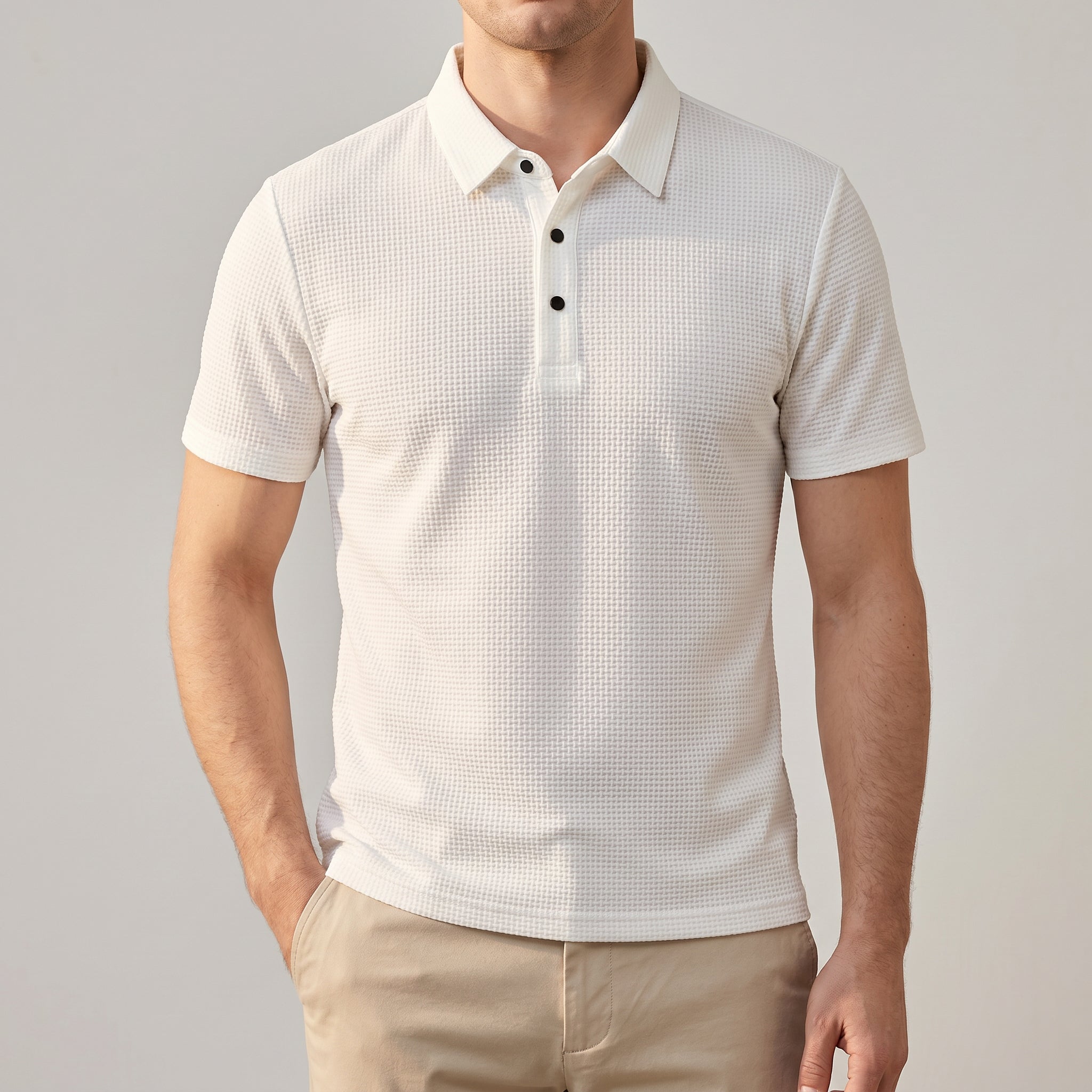 Featherlight waffle knit polo shirt, view 9