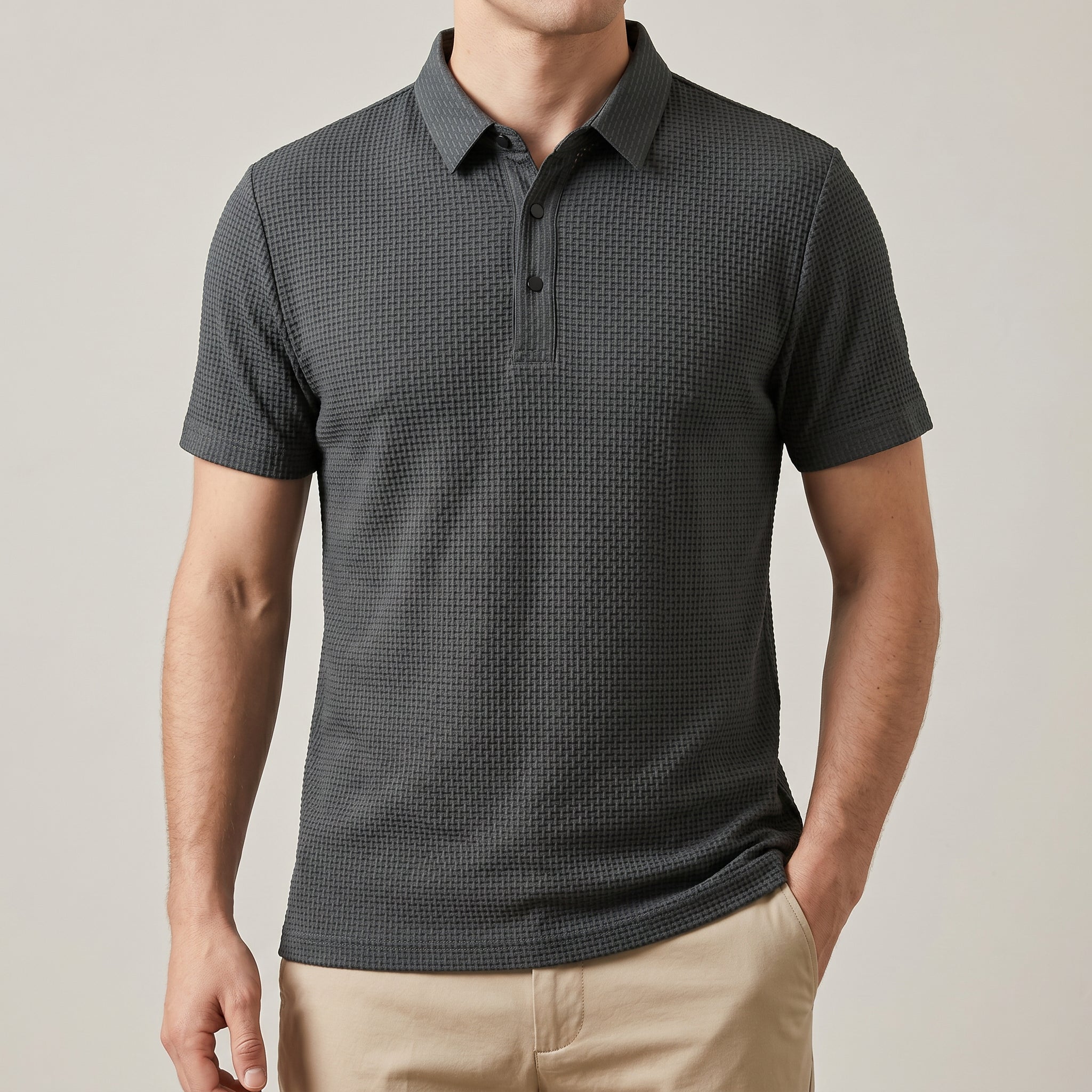 Featherlight waffle knit polo shirt, view 10
