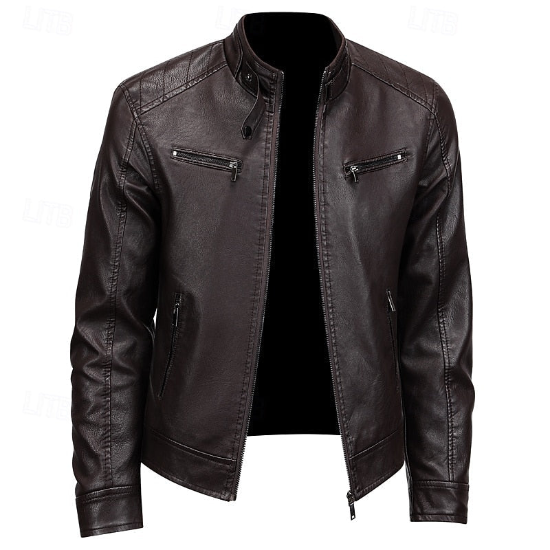 Leather Jacket Mens Faux Moto Zip Front Quilted Panel Tailored