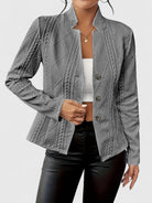 Blazer Womens Stand Collar Structured Sculpted Collarless Cut