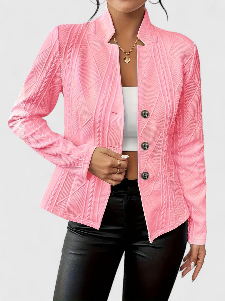Blazer Womens Stand Collar Structured Sculpted Collarless Cut