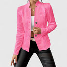 Blazer Womens Stand Collar Structured Sculpted Collarless Cut