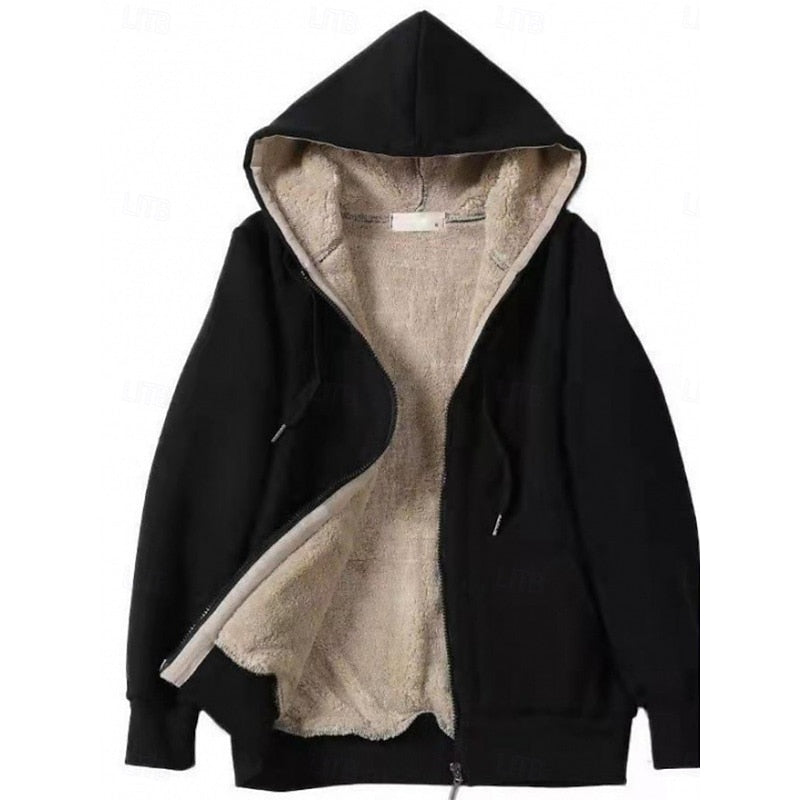 Fleece Jacket Womens Hooded Zip Front Warm Lined Plus Size Range