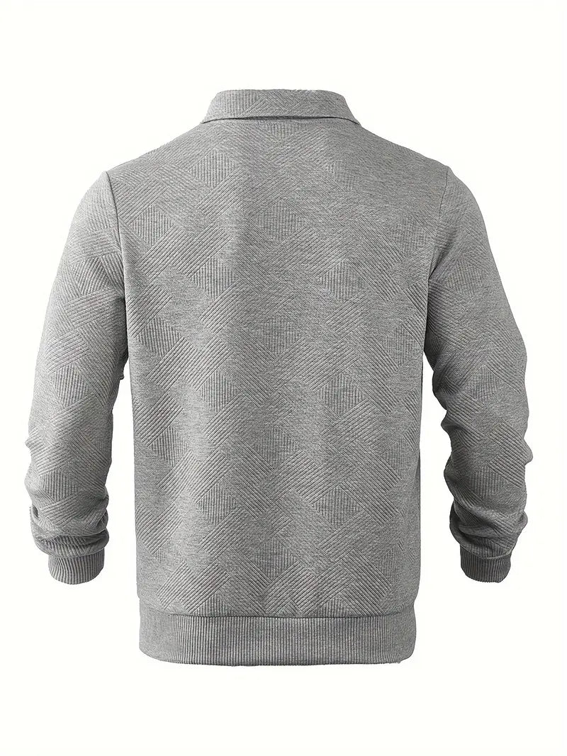 Fall Textured Geometric Polo Collar Quarter Zip Sweater for Men