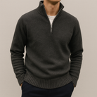 Fall Cotton Blend Stand Collar Quarter Zip Sweater for Men in Dark Gray