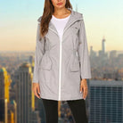 Rain Jacket Womens Hooded Lightweight Drawstring Waist Zip Front
