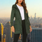 Rain Jacket Womens Hooded Lightweight Drawstring Waist Zip Front
