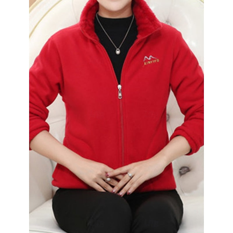 Fleece Jacket Womens Stand Collar Zip Front Plus Size Soft Warm