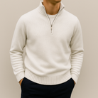 Fall Cotton Blend Stand Collar Quarter Zip Sweater for Men in White