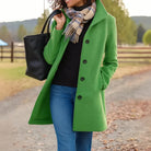 Wool Coat Womens Single Breasted Notch Lapel Mid Length Pockets