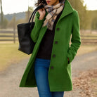Wool Coat Womens Single Breasted Notch Lapel Mid Length Pockets