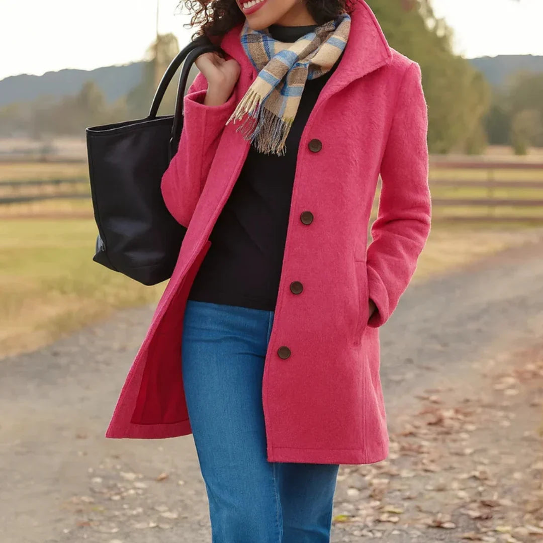 Wool Coat Womens Single Breasted Notch Lapel Mid Length Pockets
