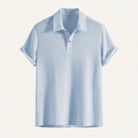 Rolled sleeve waffle knit relaxed polo in pastel blue