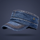 Washed cotton denim military style cap, view 12