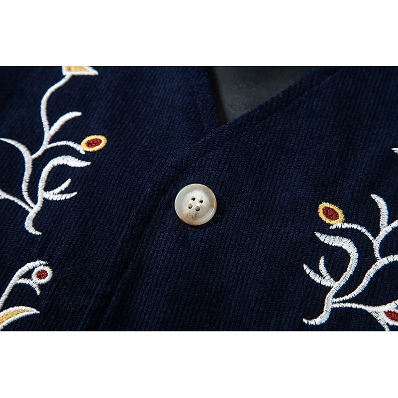 Suit Vest Mens Embroidered Floral Single Breasted V Neck Wedding