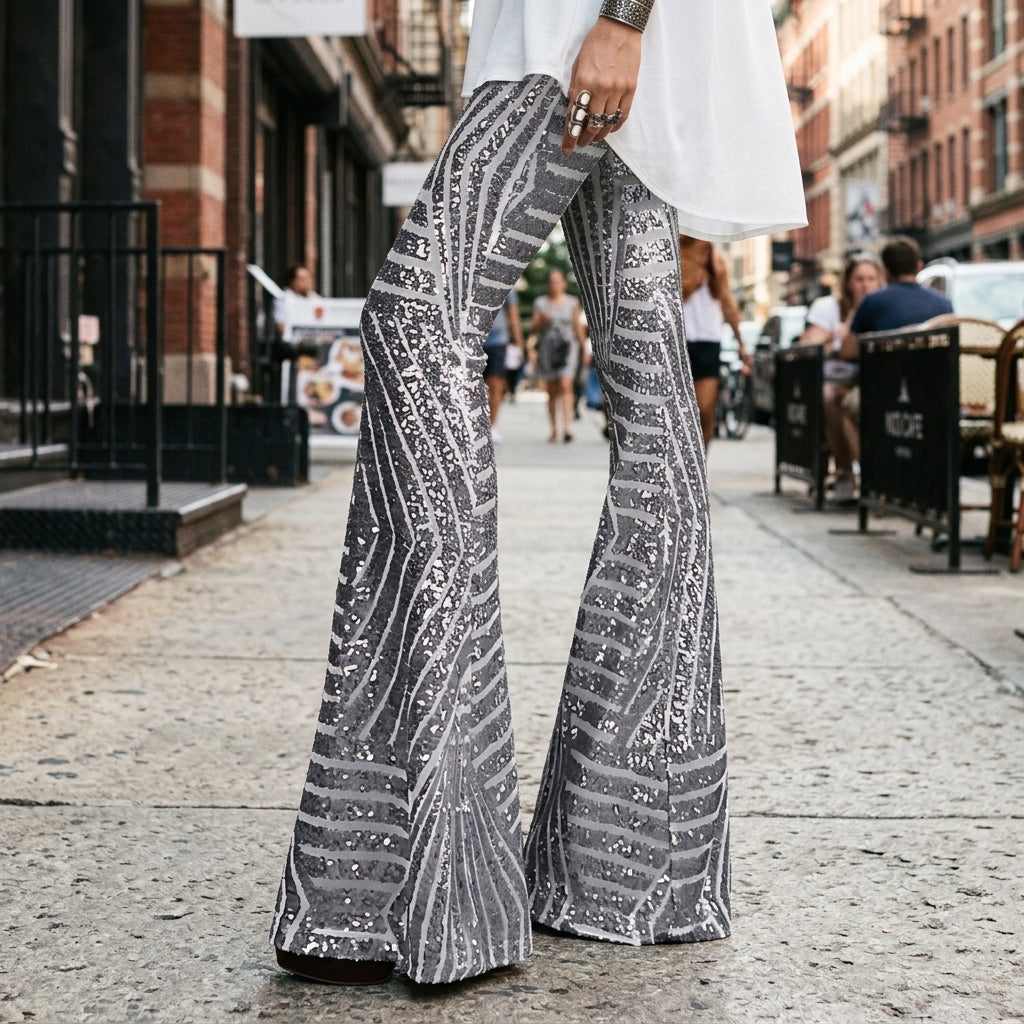 Women's Sequin High Waist Flared Pants