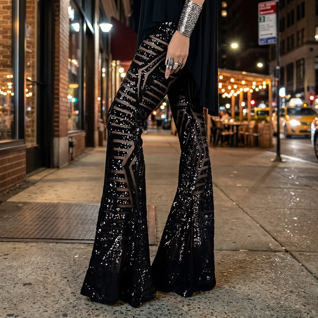 Women's Sequin High Waist Flared Pants