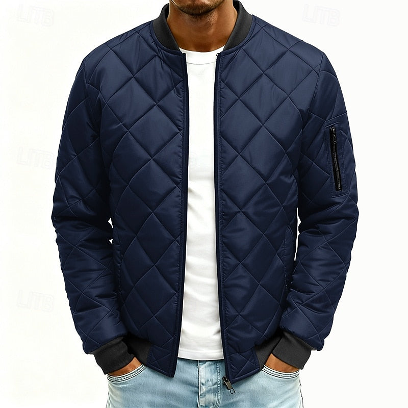Bomber Jacket Mens Quilted Padded Zip Front Ribbed Trim Warm