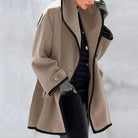 Wool Coat Womens Oversized Contrast Trim Stand Collar Swing Hem
