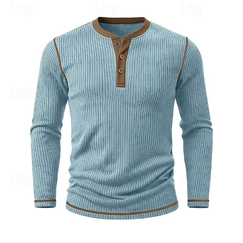 Henley Shirt Mens Ribbed Texture Long Sleeve Placket Soft Jersey