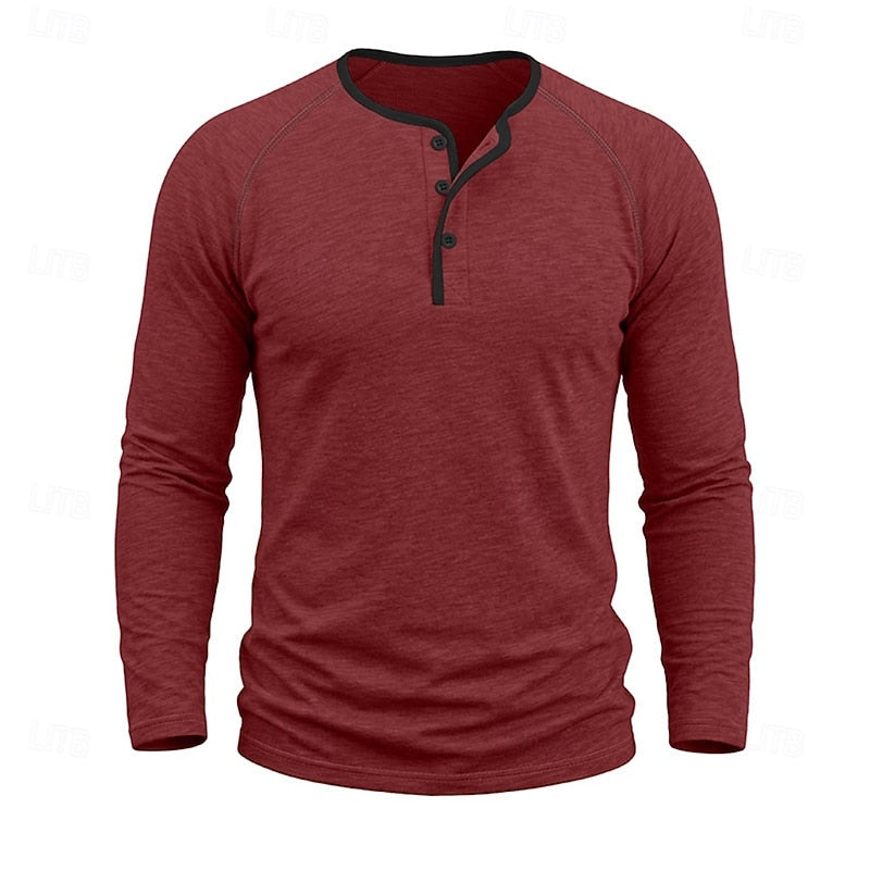 Henley Shirt Mens Classic Button Long Sleeve Cotton Everyday Fit