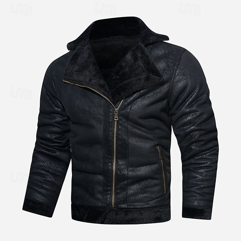 Leather Jacket Mens Faux Biker Rugged Zip Front Lined Plus Size