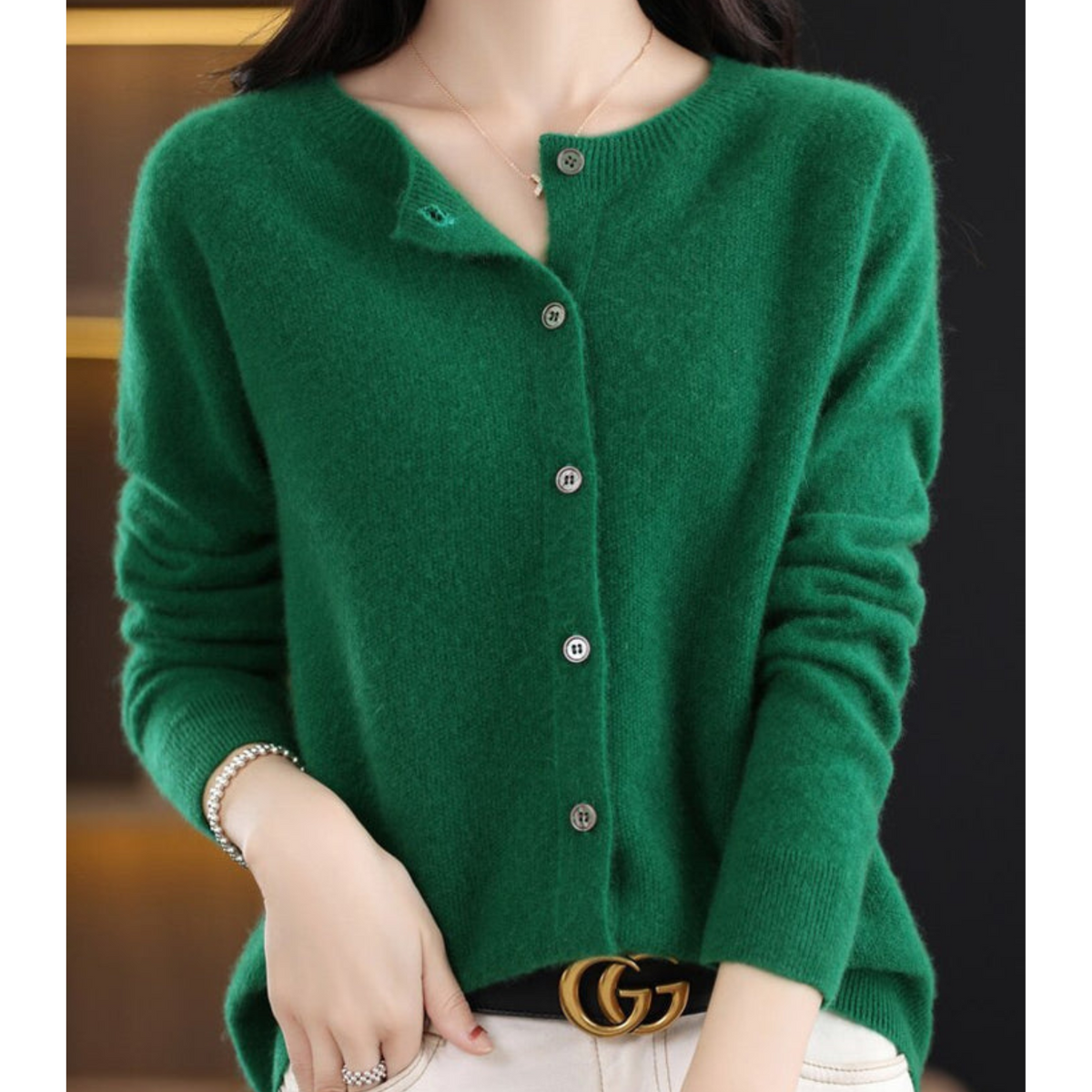 Cardigan Sweater Womens Fine Gauge Round Neck Button Front Ribbed